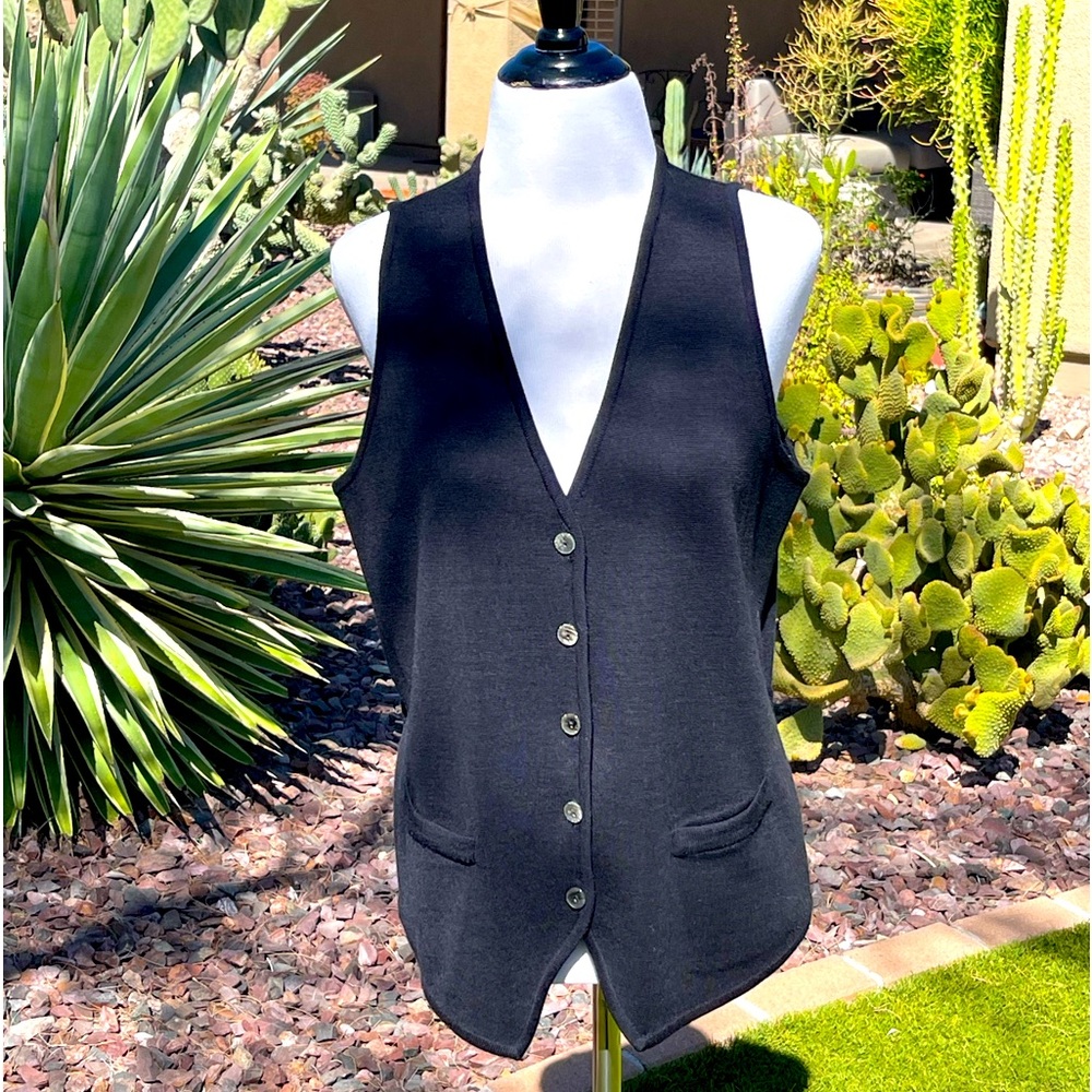 Black Sleeveless V-Neck Button Front Sweater Vest